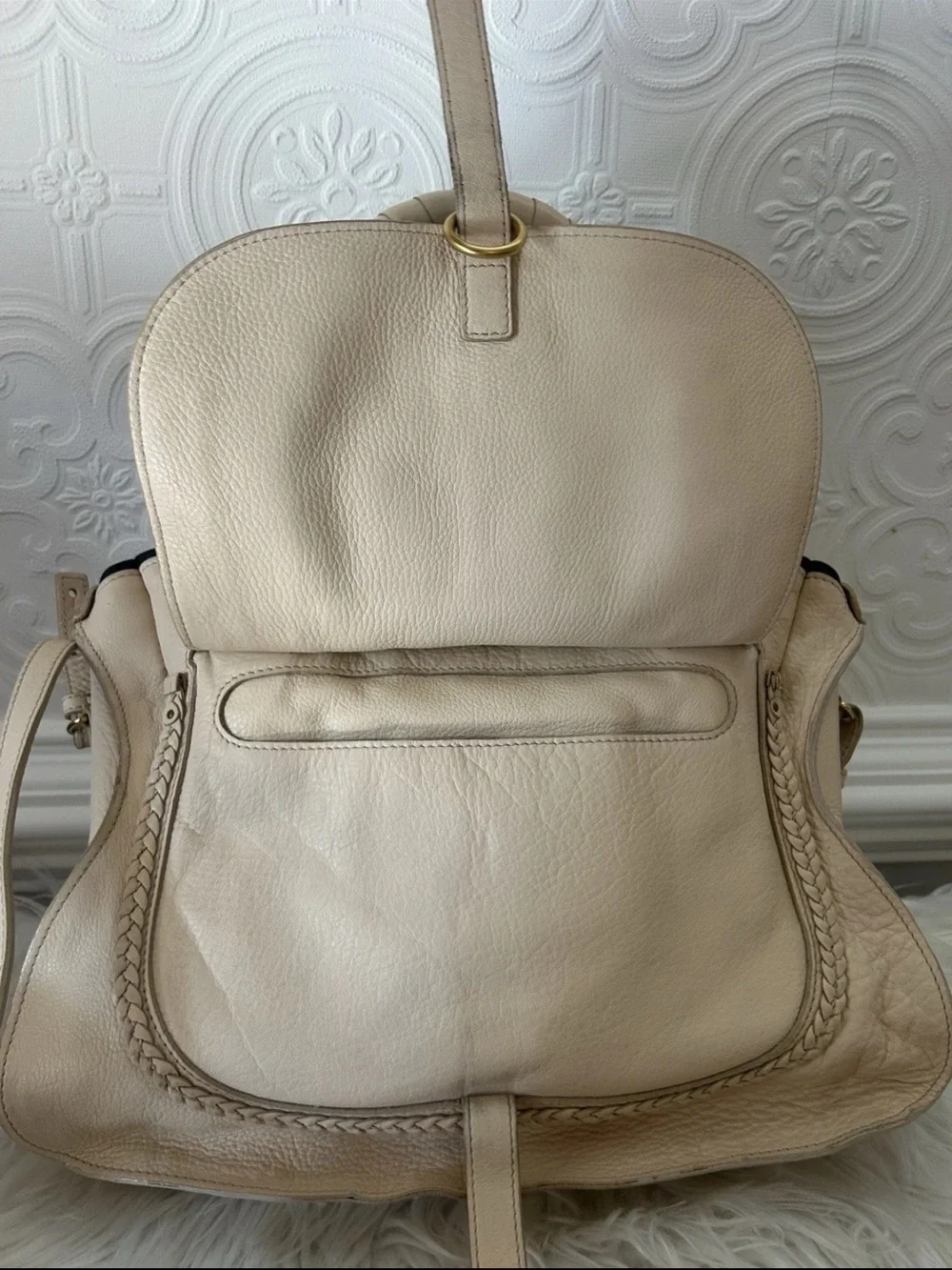 Chloe Beige Braided Satchel with Gold Hardware
